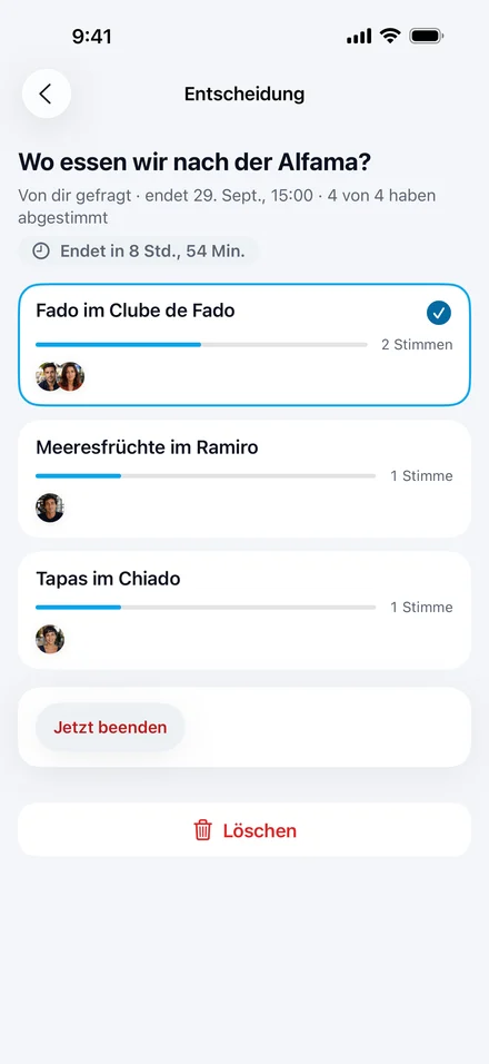 Jurni-Entscheidung „Wo essen wir nach der Alfama?“ mit Stimmen für Fado im Clube de Fado, Meeresfrüchte im Ramiro und Tapas im Chiado.