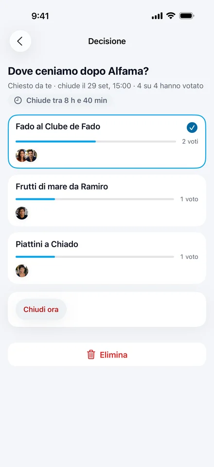 Decisione in Jurni «Dove ceniamo dopo Alfama?» con i voti per Fado al Clube de Fado, Frutti di mare da Ramiro e Piattini a Chiado.